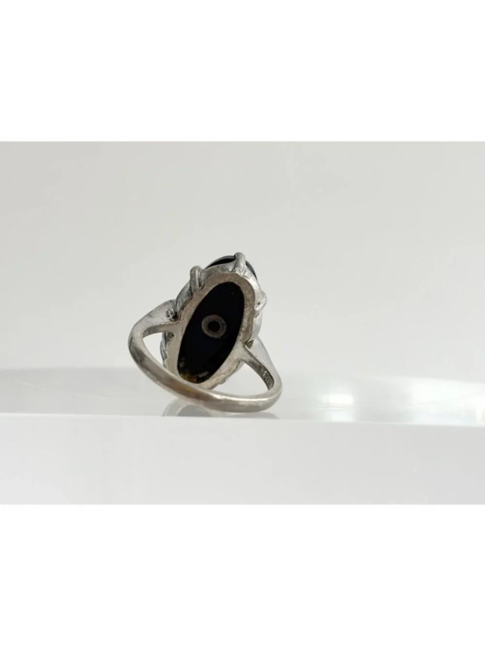Art Deco Black Onyx Gemstone Oval Sterling Silver 925 Vintage Ring - sz 7